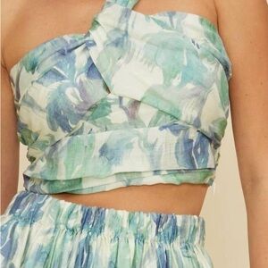 Lucy Paris Blue and Green Floral Crop Top